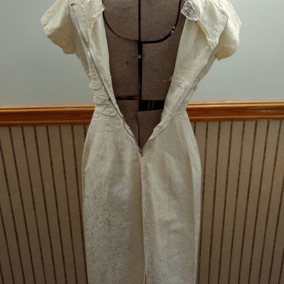Vintage 50s Cocktail Dress 36" Bust Cream "A Lawrence Original" Jacquard - Picture 11 of 15